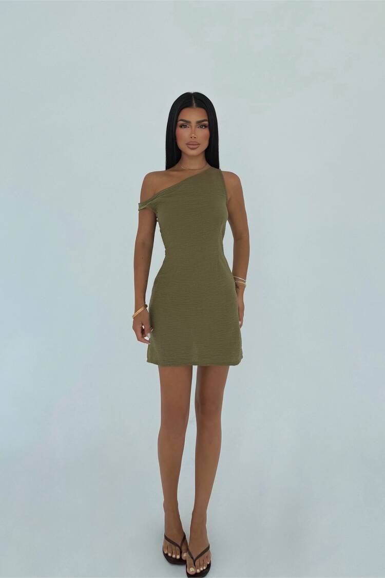 One Shoulder Neck Bodycon Mini Dress