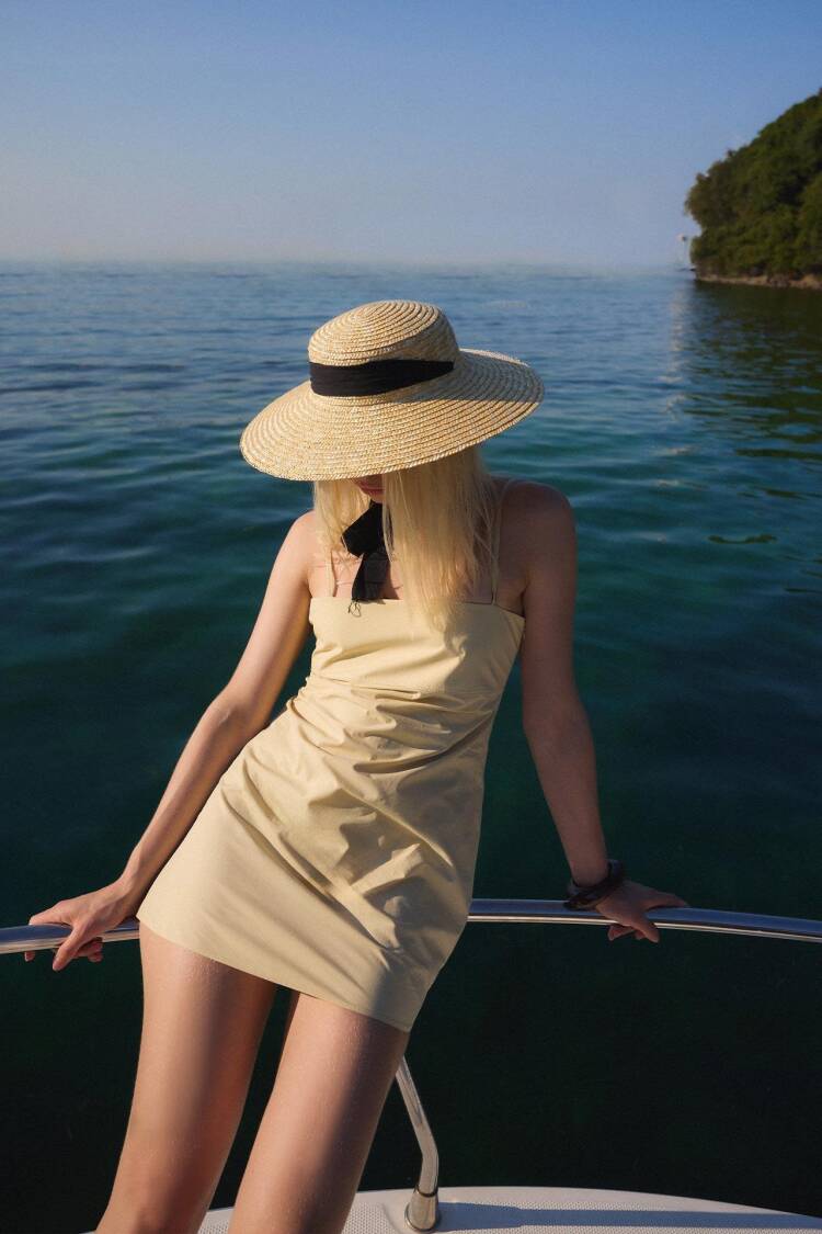 Beige Sleeveless Square Neck Slip Mini Dress