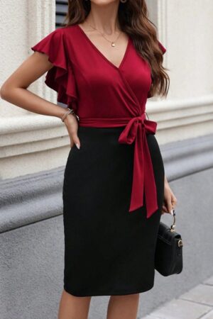 ClaretElegant Wrap Knee Length Dress - Brand: Janes - Women & Kids, Baby Clothes Wholesale - Globality Store