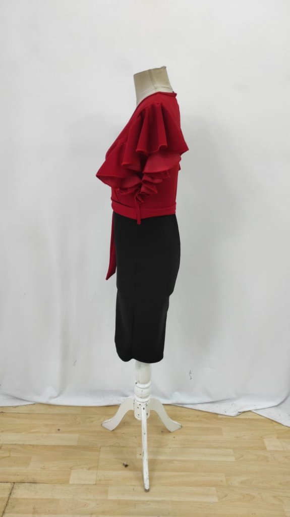 ClaretElegant Wrap Knee Length Dress