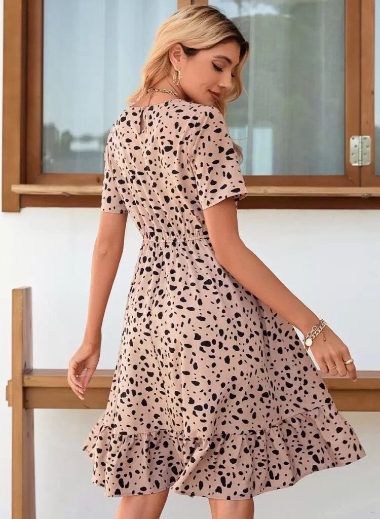 Beige Animal Print A-Line Dress
