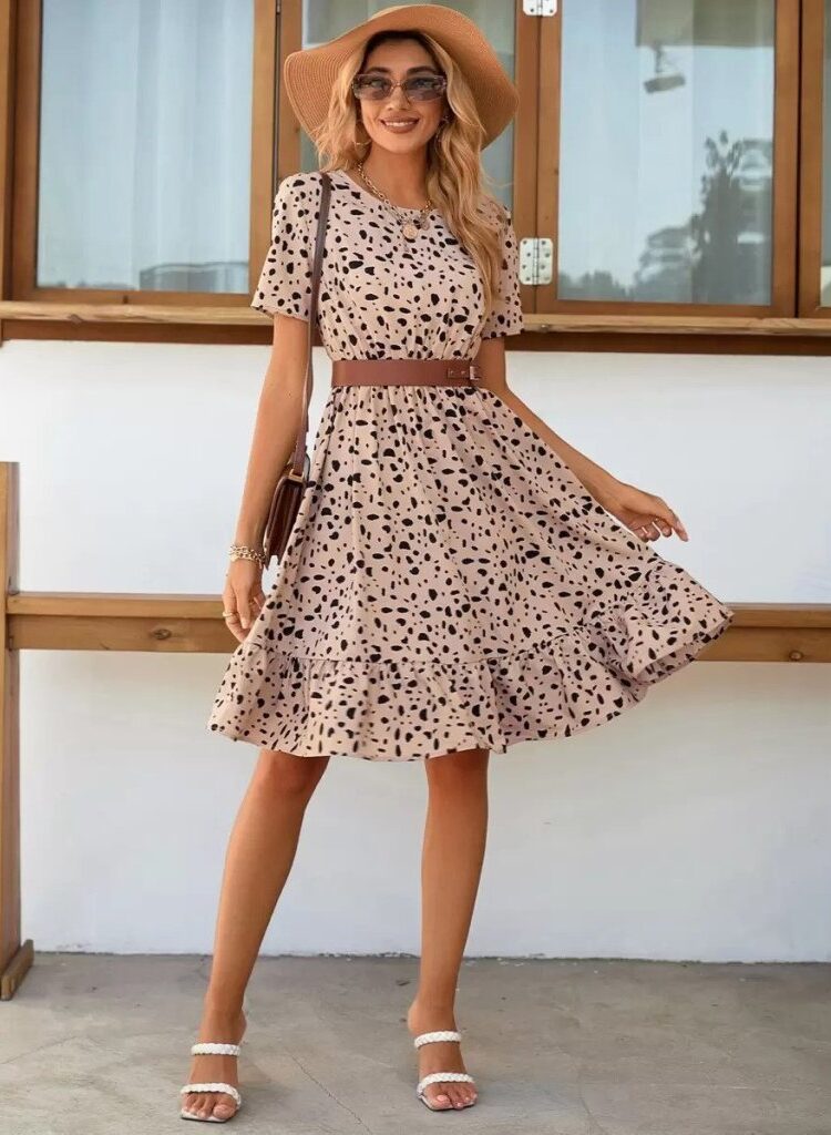 Beige Animal Print A-Line Dress