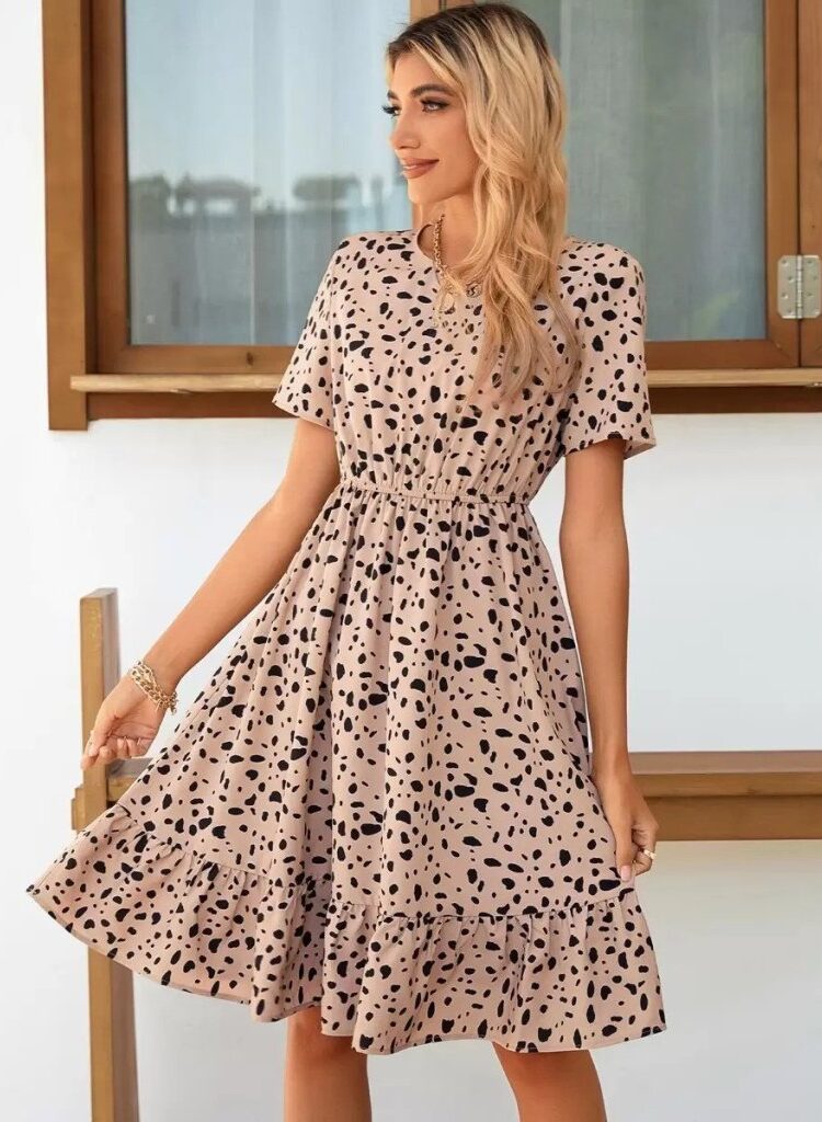 Beige Animal Print A-Line Dress