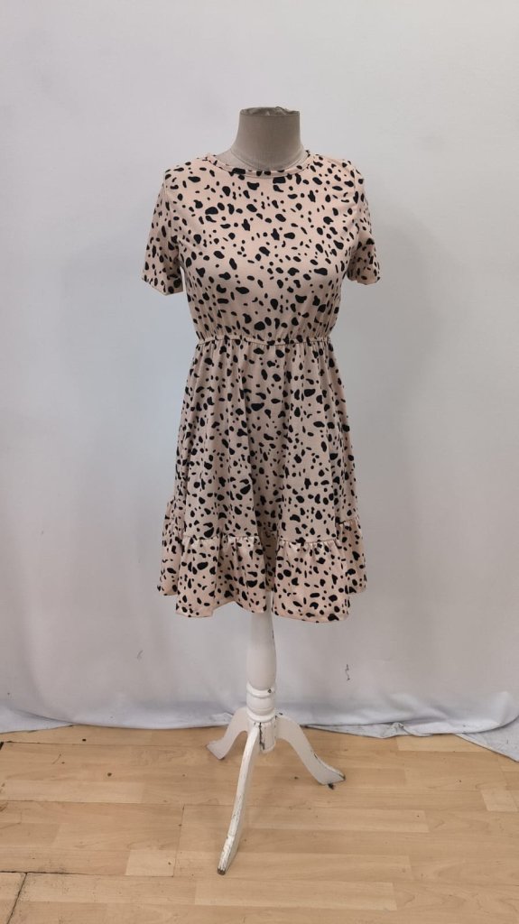 Beige Animal Print A-Line Dress
