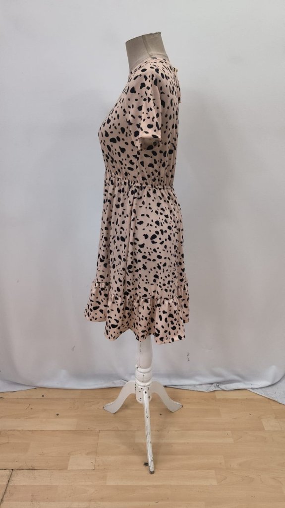 Beige Animal Print A-Line Dress