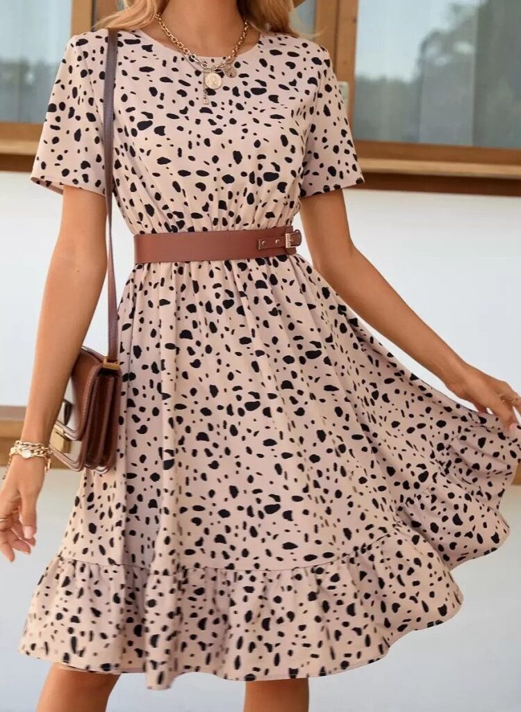 Beige Animal Print A-Line Dress