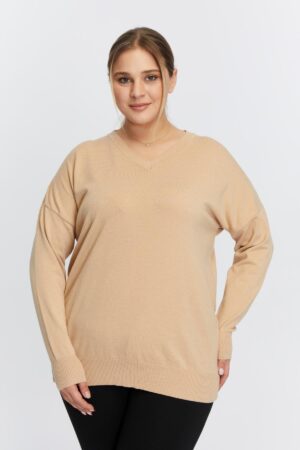 Beige Plus Size Casual Blouse With V-Neck - Brand: RMG - Women & Kids, Baby Clothes Wholesale - Globality Store