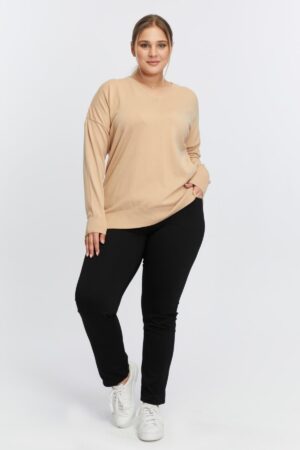 Beige Plus Size Casual Blouse With V-Neck - Brand: RMG - Women & Kids, Baby Clothes Wholesale - Globality Store