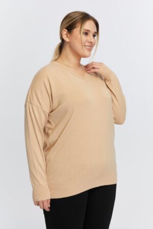 Beige Plus Size Casual Blouse With V-Neck - Brand: RMG - Women & Kids, Baby Clothes Wholesale - Globality Store