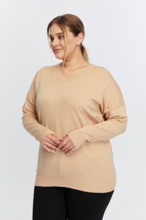 Beige Plus Size Casual Blouse With V-Neck - Brand: RMG - Women & Kids, Baby Clothes Wholesale - Globality Store