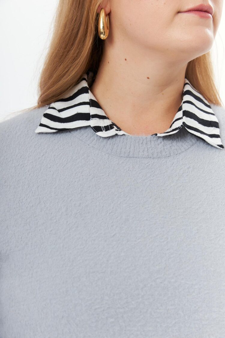 Plus Size Polo Neck Casual Blouse