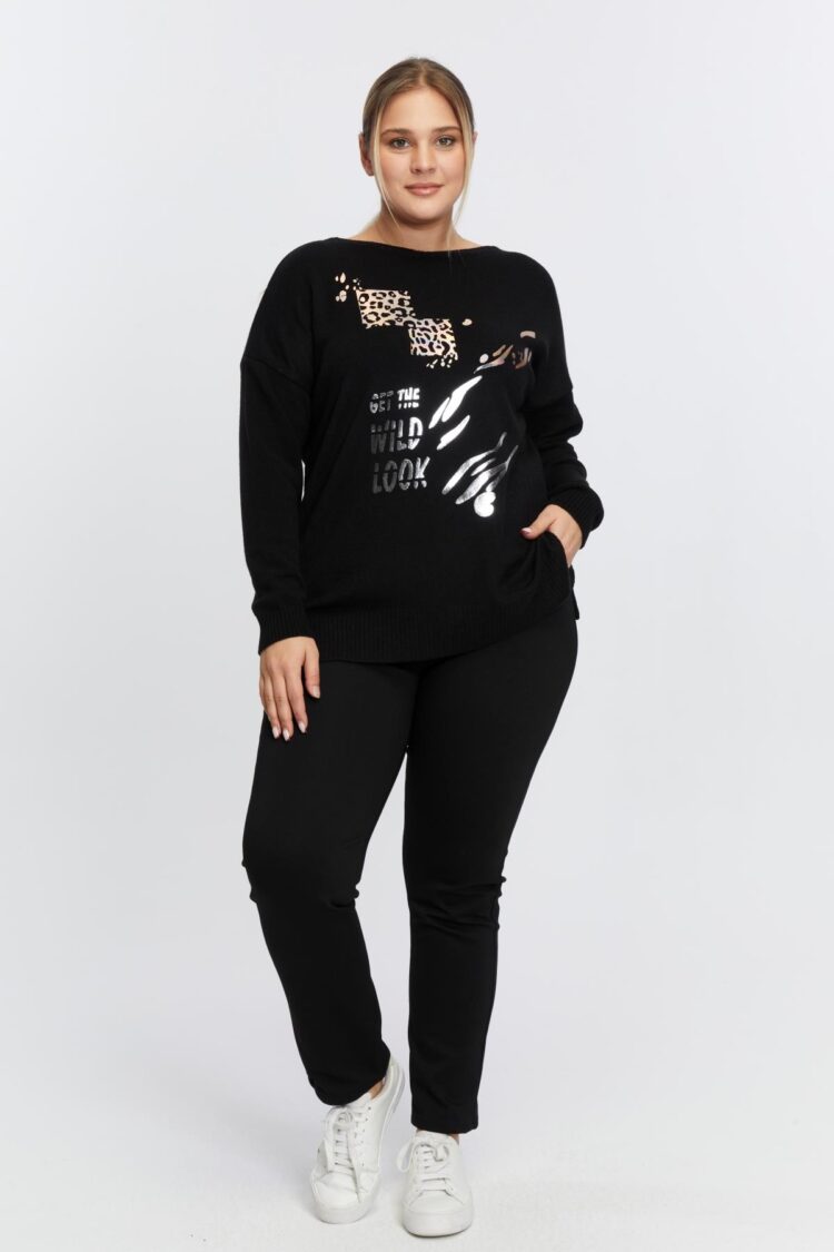 Plus Size Animal Letter Print Sweater