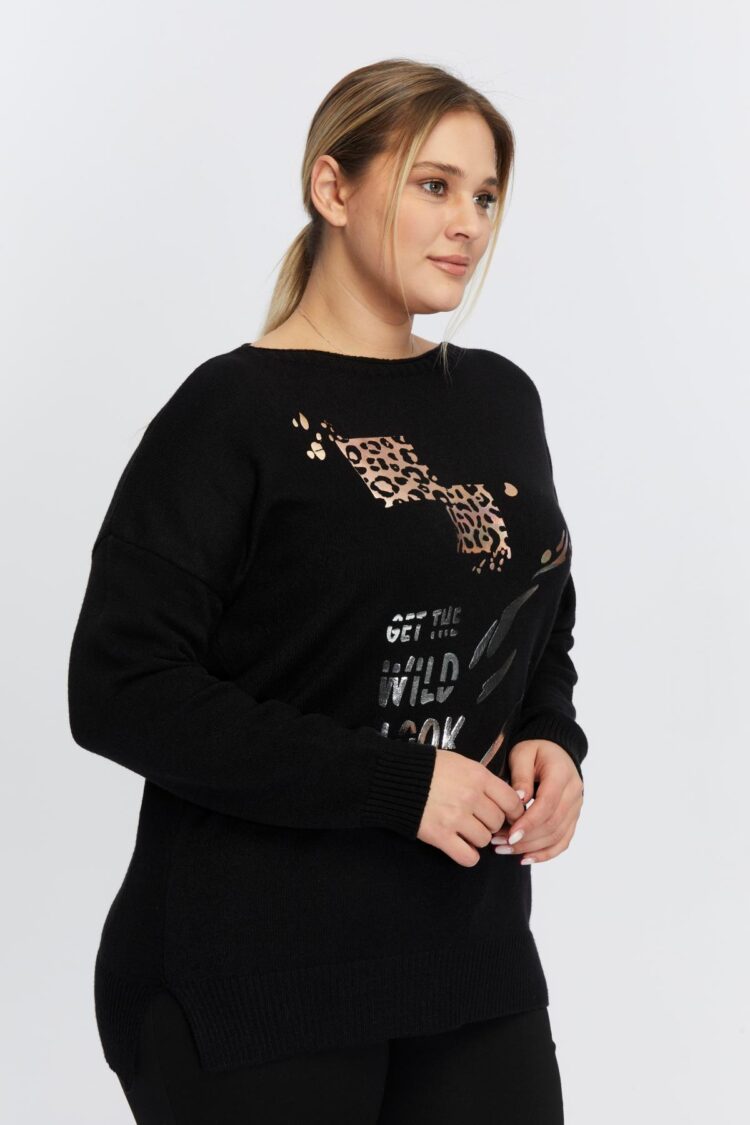 Plus Size Animal Letter Print Sweater