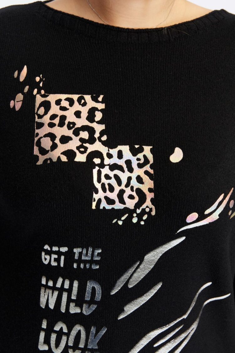 Plus Size Animal Letter Print Sweater