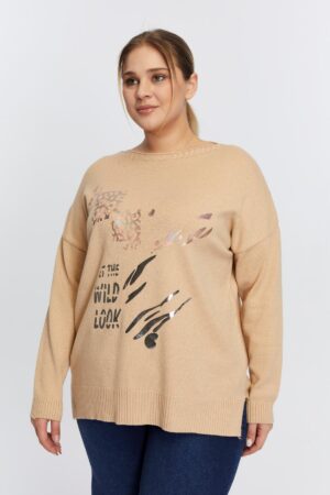 Beige Casual Plus Size Oversized Sweater - Brand: RMG - Women & Kids, Baby Clothes Wholesale - Globality Store