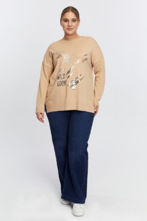 Beige Casual Plus Size Oversized Sweater - Brand: RMG - Women & Kids, Baby Clothes Wholesale - Globality Store