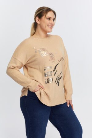 Beige Casual Plus Size Oversized Sweater - Brand: RMG - Women & Kids, Baby Clothes Wholesale - Globality Store