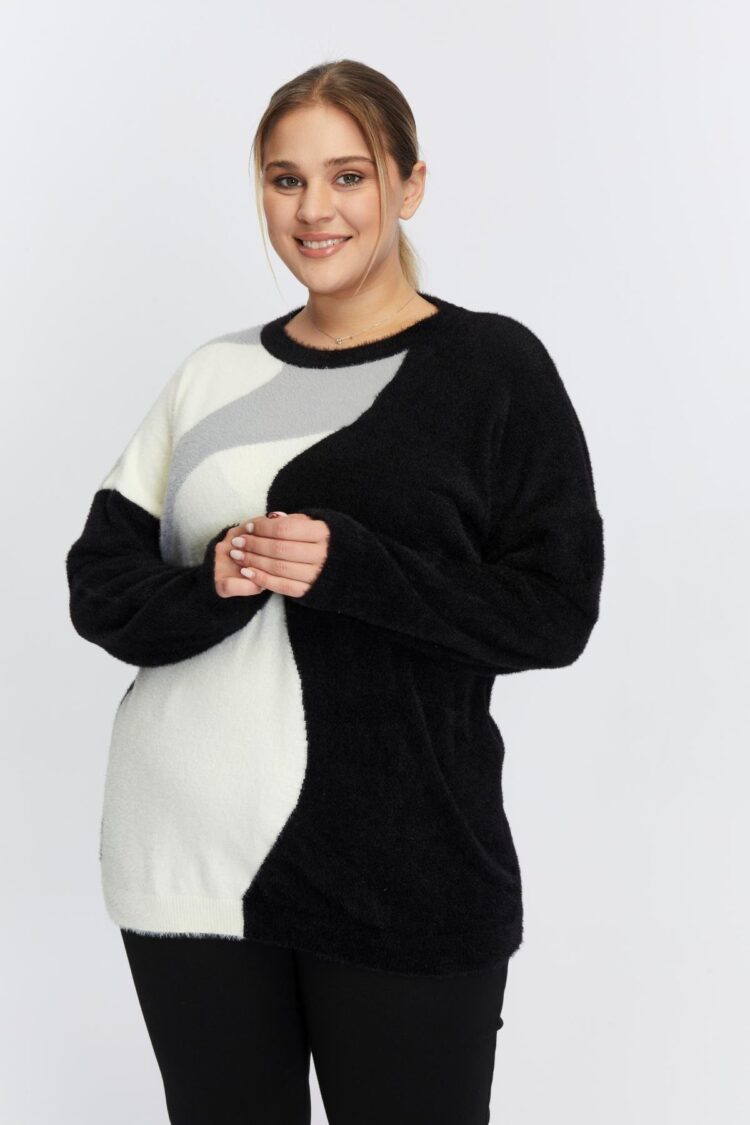 Black Color Block Oversized Sweater - Brand: RMG - Women & Kids, Baby Clothes Wholesale - Globality Store