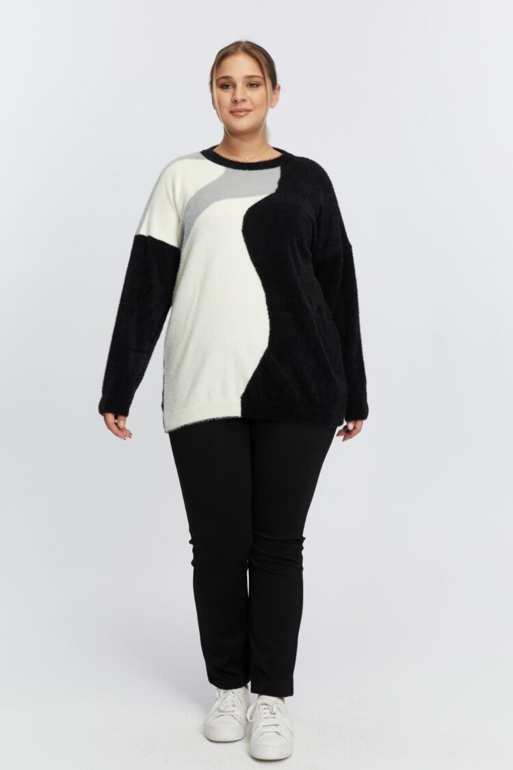 Black Color Block Oversized Sweater