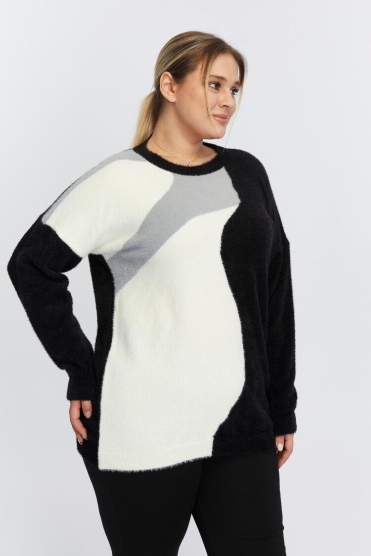 Black Color Block Oversized Sweater
