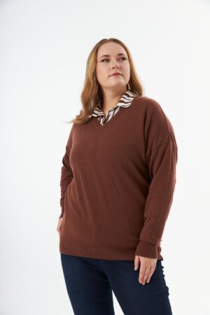 Plus Size V-Neck Blouse With Striped Long Sleeves - Brand: RMG - Women & Kids, Baby Clothes Wholesale - Globality Store