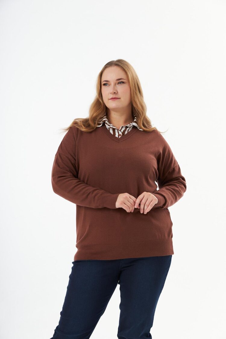 Plus Size V-Neck Blouse With Striped Long Sleeves - Brand: RMG - Women & Kids, Baby Clothes Wholesale - Globality Store