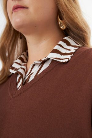 Plus Size V-Neck Blouse With Striped Long Sleeves - Brand: RMG - Women & Kids, Baby Clothes Wholesale - Globality Store