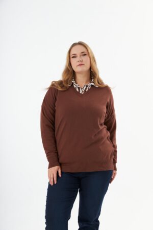 Plus Size V-Neck Blouse With Striped Long Sleeves - Brand: RMG - Women & Kids, Baby Clothes Wholesale - Globality Store