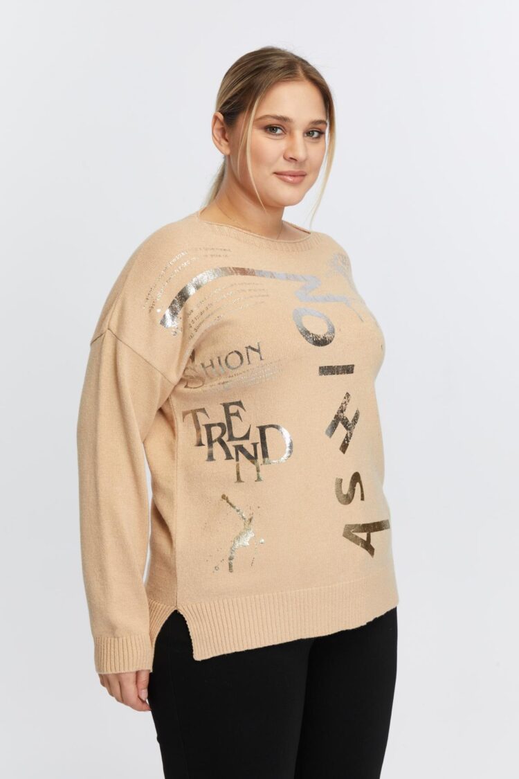 Beige Plus Size Blouse For Fall And Winter
