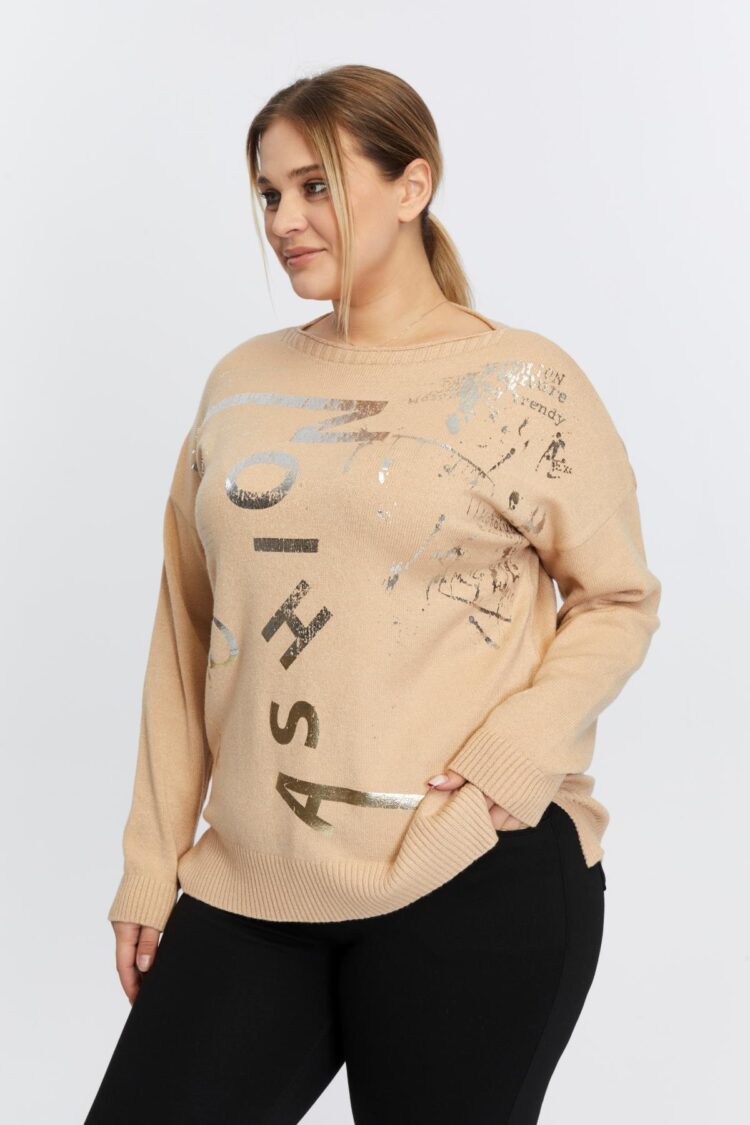 Beige Plus Size Blouse For Fall And Winter
