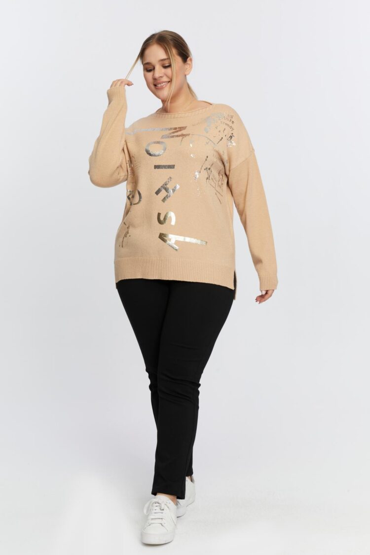 Beige Plus Size Blouse For Fall And Winter