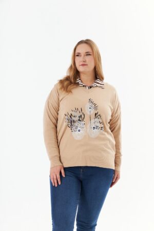 Beige Plus Size Casual Modest Blouse - Brand: RMG - Women & Kids, Baby Clothes Wholesale - Globality Store