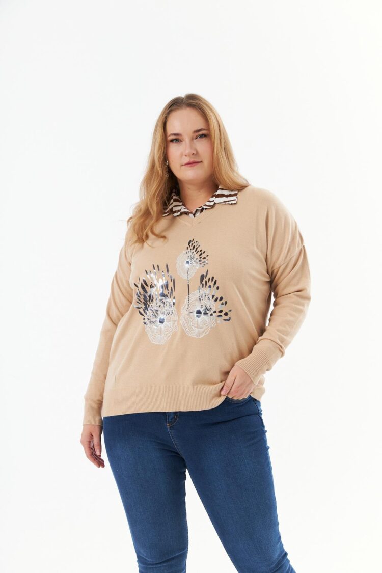 Beige Plus Size Casual Modest Blouse