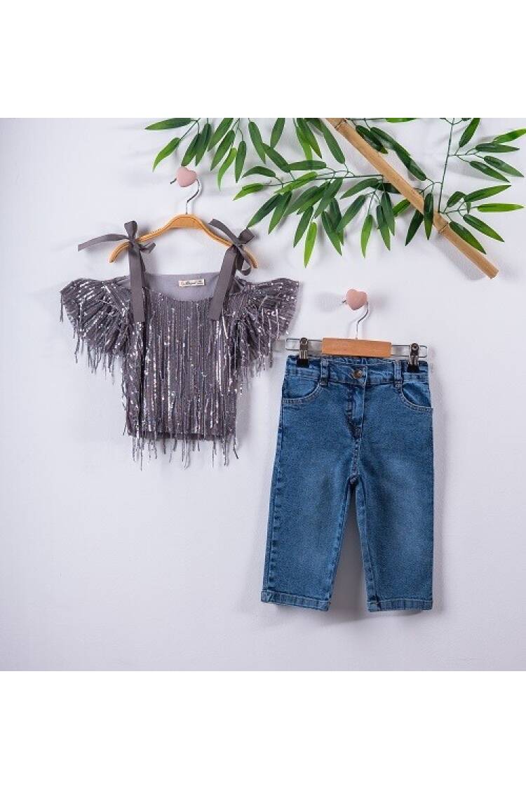 2-Piece Girl Set with Blouse and Capri Jean 3-6Y - Brand: Büşra Bebe - Kids & Baby Clothes Wholesale - Globality Store