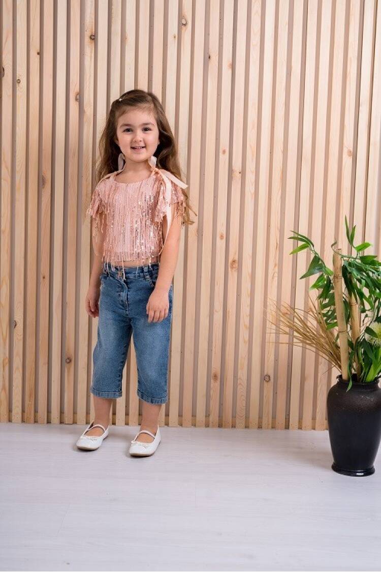 2-Piece Girl Set with Blouse and Capri Jean 3-6Y - Brand: Büşra Bebe - Kids & Baby Clothes Wholesale - Globality Store
