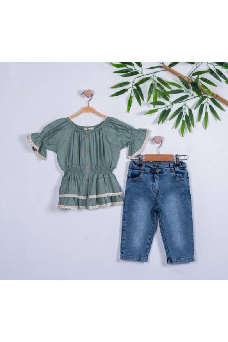 2-Piece Girl Set with Gimped Elastic Capri Jean 3-6Y - Brand: Büşra Bebe - Kids & Baby Clothes Wholesale - Globality Store