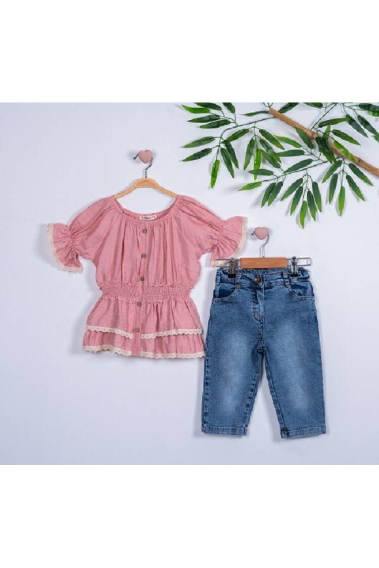 2-Piece Girl Set with Gimped Elastic Capri Jean 3-6Y - Brand: Büşra Bebe - Kids & Baby Clothes Wholesale - Globality Store