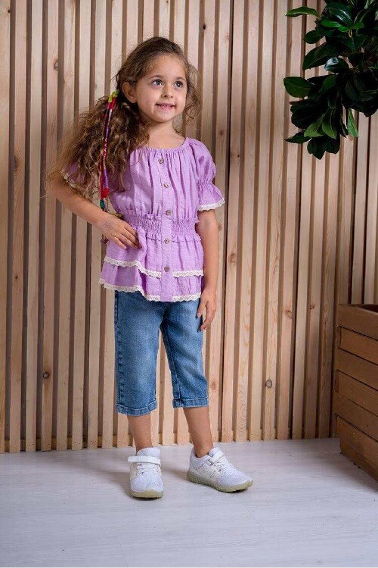 2-Piece Girl Set with Gimped Elastic Capri Jean 3-6Y - Brand: Büşra Bebe - Kids & Baby Clothes Wholesale - Globality Store