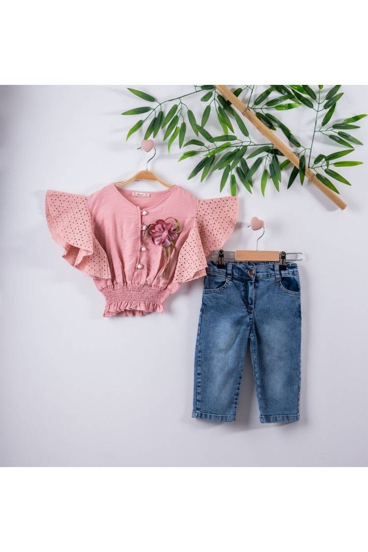 2-Piece Girl Set with Pearl Button 3-6Y - Brand: Büşra Bebe - Kids & Baby Clothes Wholesale - Globality Store