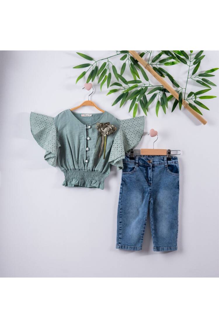 2-Piece Girl Set with Pearl Button 3-6Y - Brand: Büşra Bebe - Kids & Baby Clothes Wholesale - Globality Store