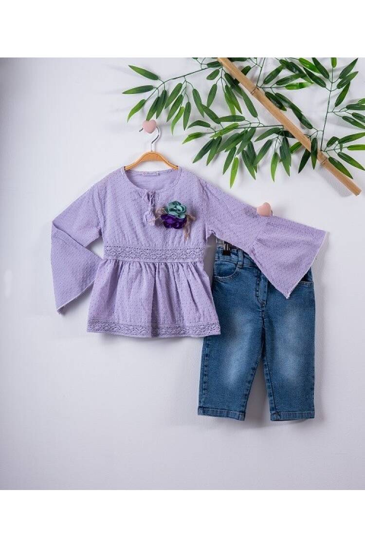 2-Piece Girl Set with Pompom Voile and Capri 3-6Y - Brand: Büşra Bebe - Kids & Baby Clothes Wholesale - Globality Store
