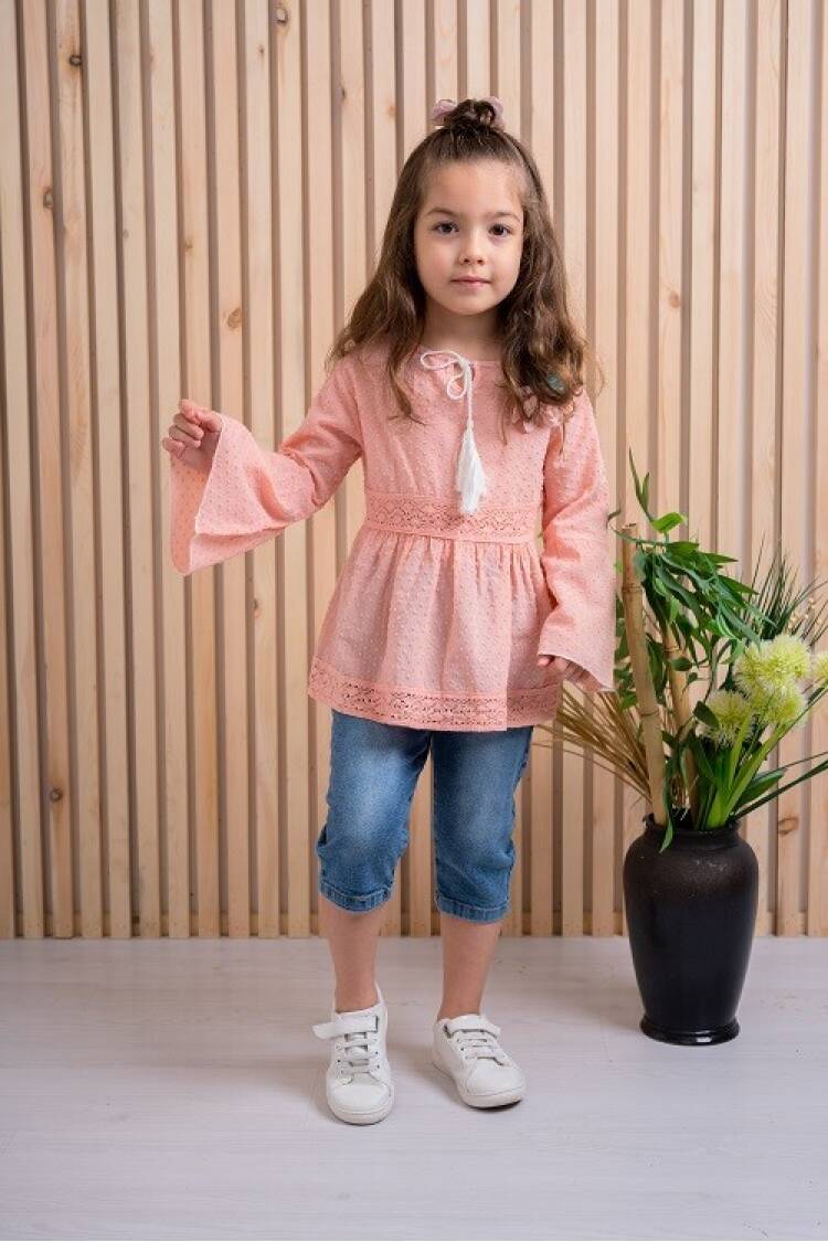 2-Piece Girl Set with Pompom Voile and Capri 3-6Y - Brand: Büşra Bebe - Kids & Baby Clothes Wholesale - Globality Store