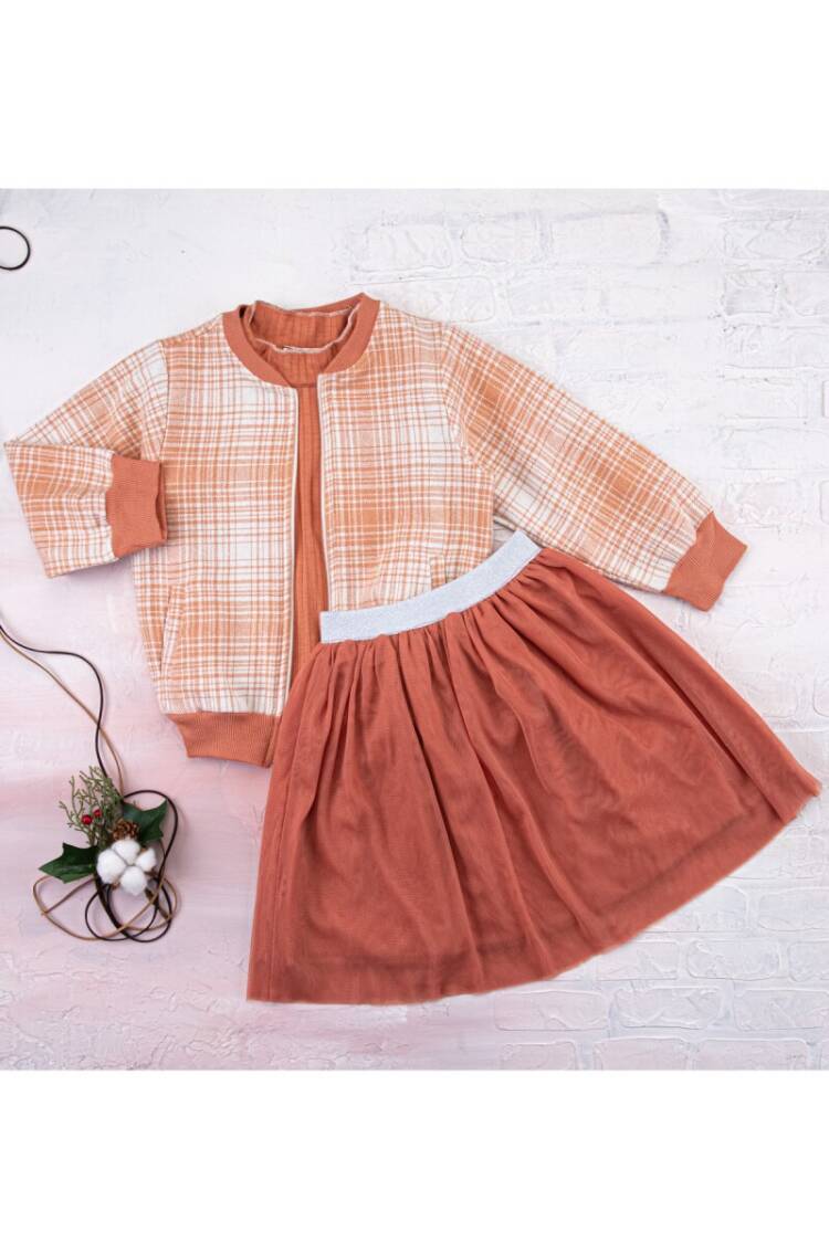2-Piece Plaid Cardigan Set with Tulle Skirt 3-6Y - Brand: Büşra Bebe - Kids & Baby Clothes Wholesale - Globality Store