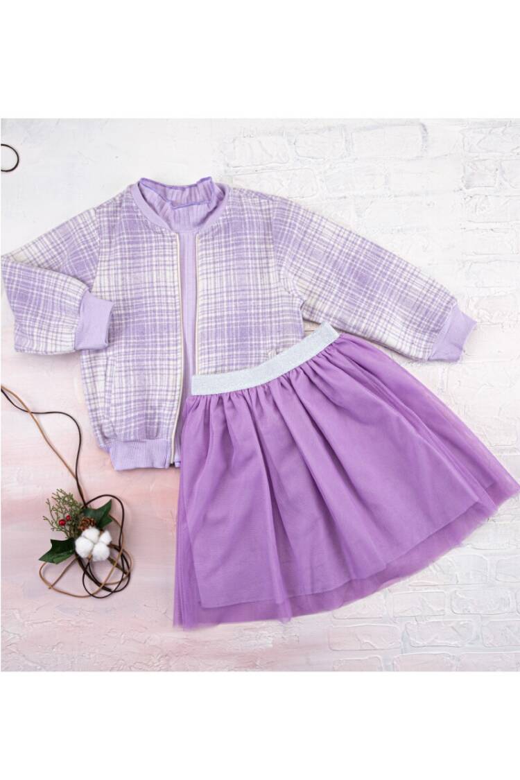 2-Piece Plaid Cardigan Set with Tulle Skirt 3-6Y - Brand: Büşra Bebe - Kids & Baby Clothes Wholesale - Globality Store