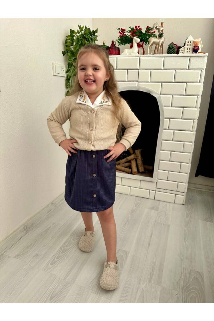 6-Piece Modern Collar Beige Cardigan Skirt Set 2-10Y - Brand: KidsRoom - Kids & Baby Clothes Wholesale - Globality Store