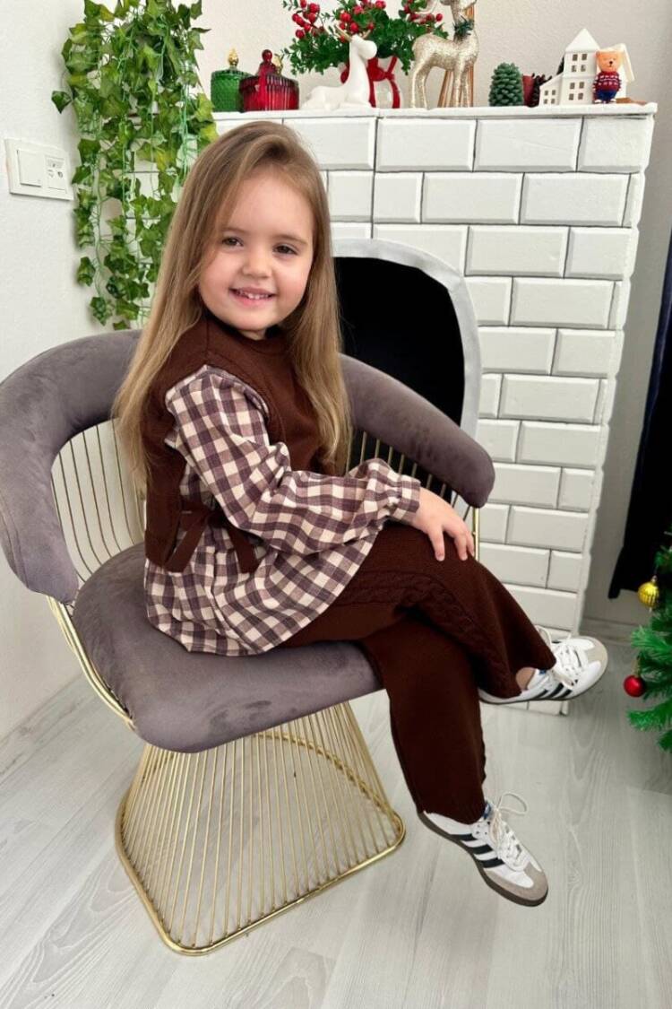 6-Piece Plaid Shirt Brown Knitwear Set 2-10Y - Brand: KidsRoom - Kids & Baby Clothes Wholesale - Globality Store