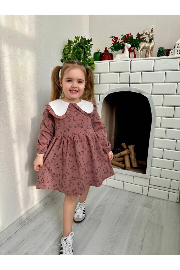 6-Piece White Oval Collar Floral Patterned Plum Dress 2-10Y - Brand: KidsRoom - Kids & Baby Clothes Wholesale - Globality Store
