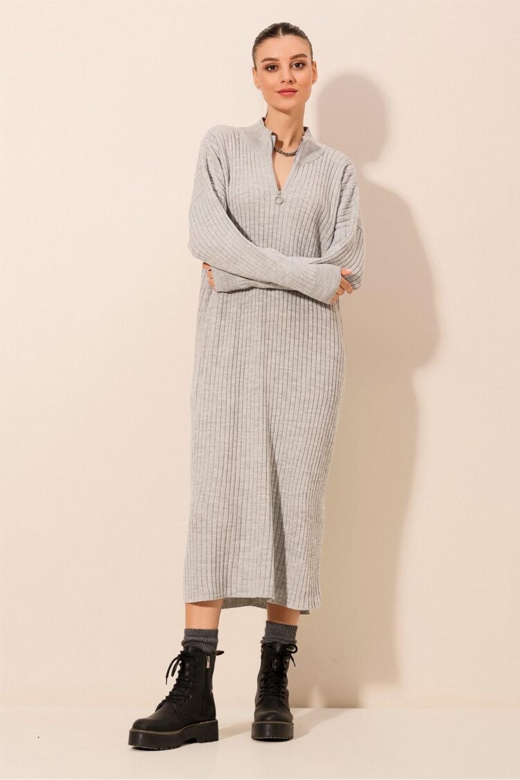Full-length Knitwear Dress - Gray