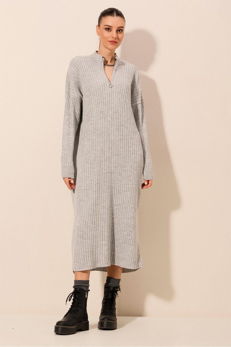 Full-length Knitwear Dress - Gray