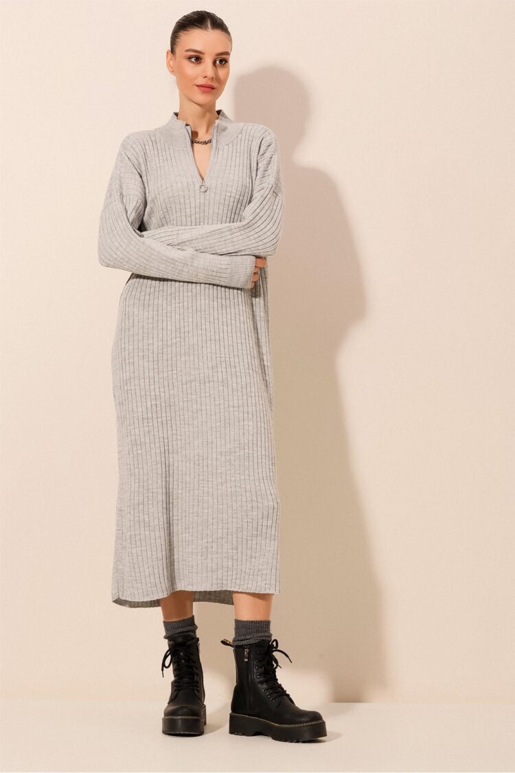 Full-length Knitwear Dress - Gray